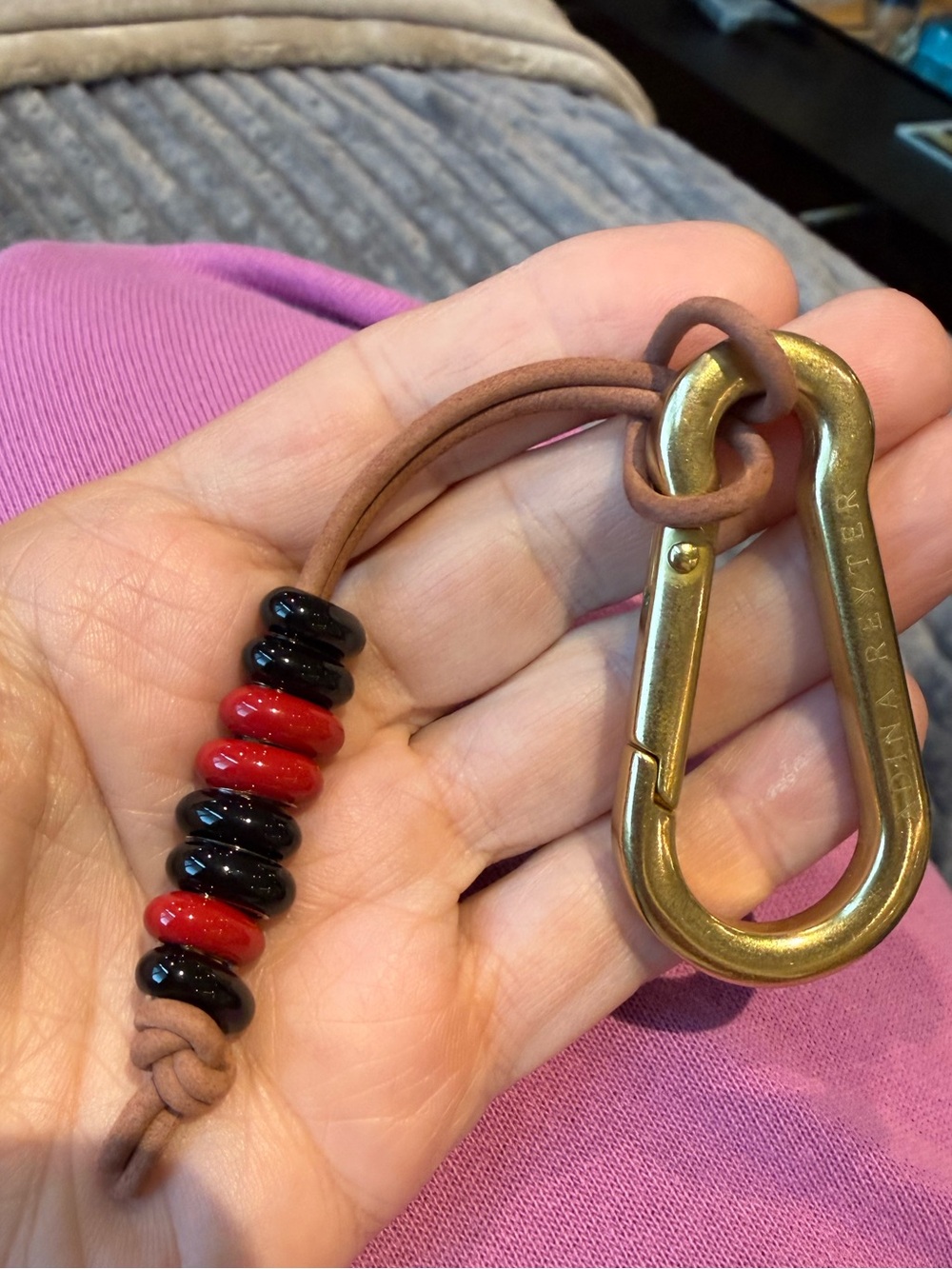 Adina Reyter bag, Charm keychain, Sterling, silver, black and red